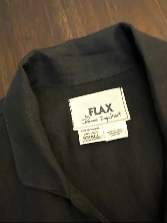 FLAX Designs Black Linen Long Sleeve Button Down Shirt - Picture 7 of 7